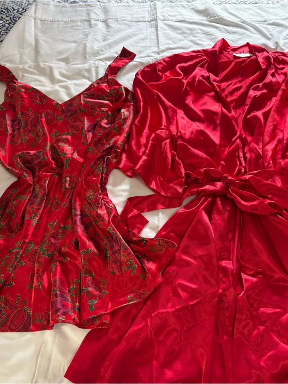 Red Satin Slip Dress and Matching Robe Set - Picture 8 of 8